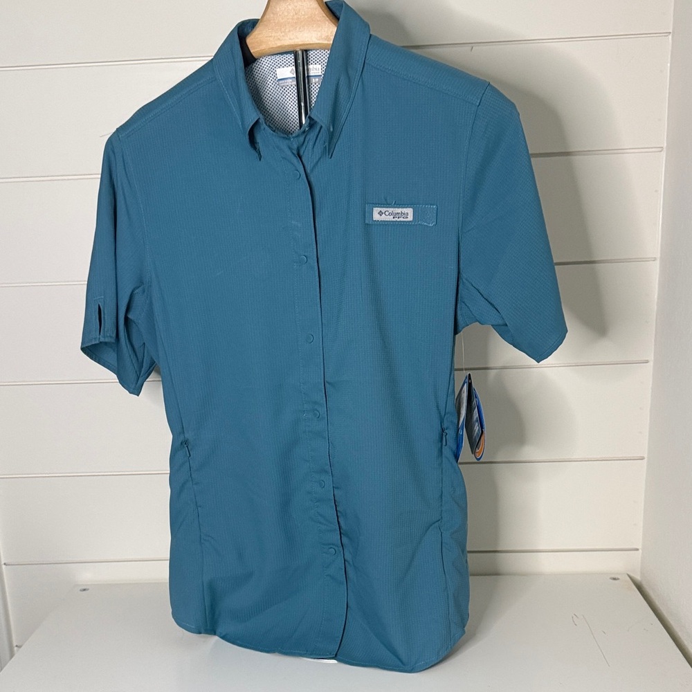 Columbia Women Teal Short-Sleeve UPF 40 Tamiami Shirt